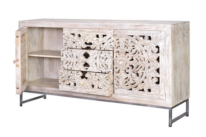 GINER Y COLOMER Buffet en bois de manguier et métal blanc vieilli